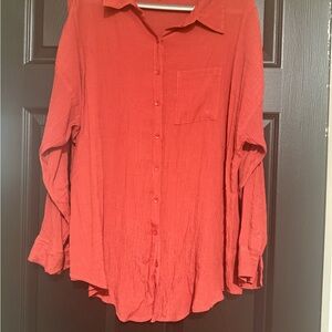 Torrid Orange Gauze Button Down Shirt
